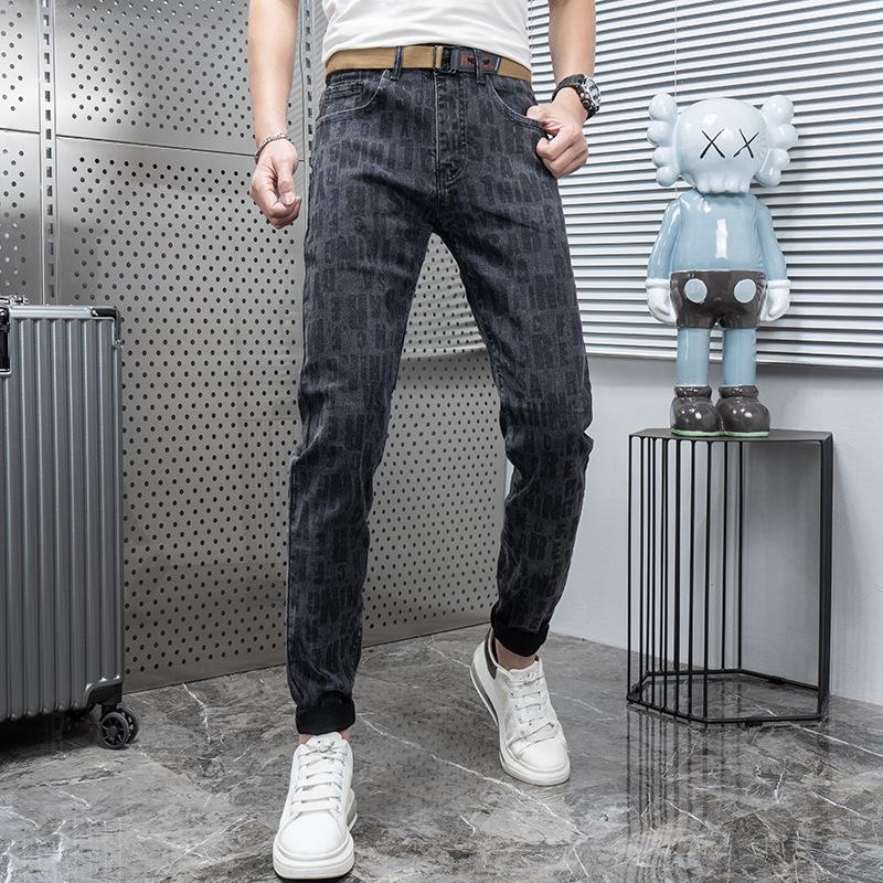 

Весенние и осенние джинсы, мужские вышитые принтованные хлопковые модные тенденции, повседневные утягивающие брюки, высококачественные настоящие ковбойские брюки 38