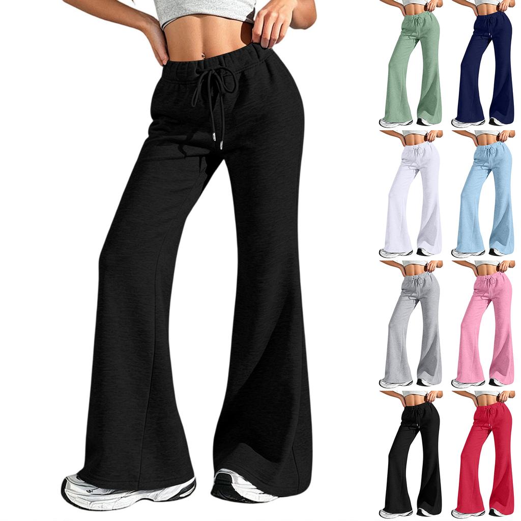Women's Loose Fit Flared Sweatpants with Drawstring Waist, Casual Color Pants for Everyday Wear