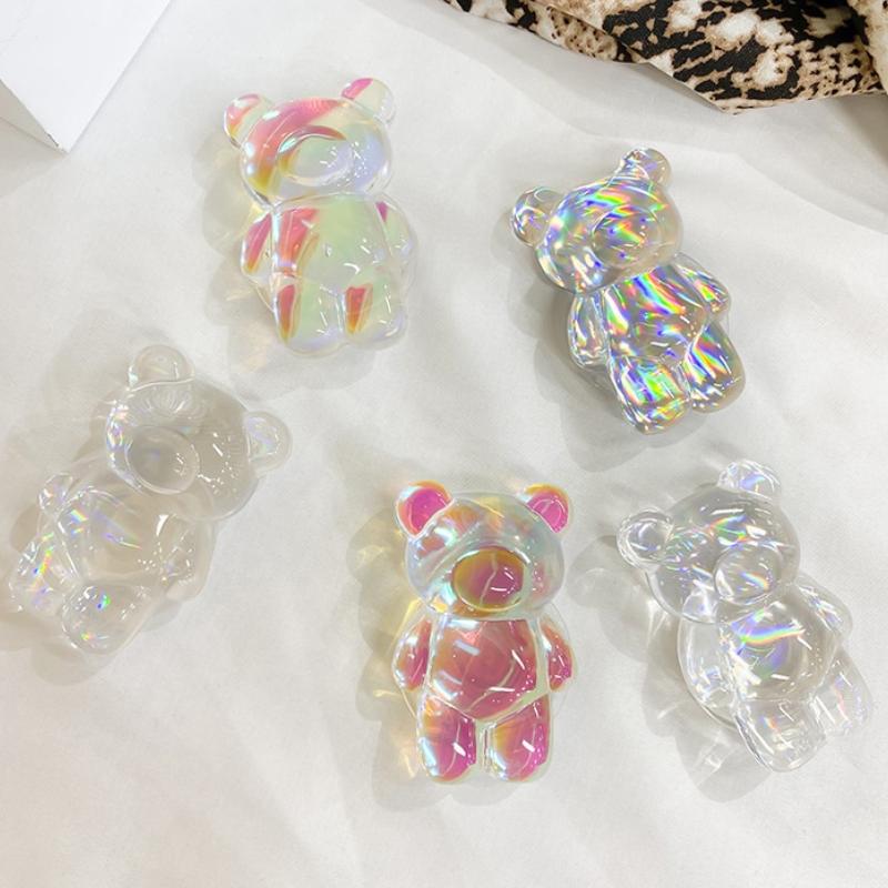 Korean 3D Laser Bear Transparent Phone Holder Grip Tok Bracket For IPhone Samsung Grip Tok Folding Finger Stand Socket Holder