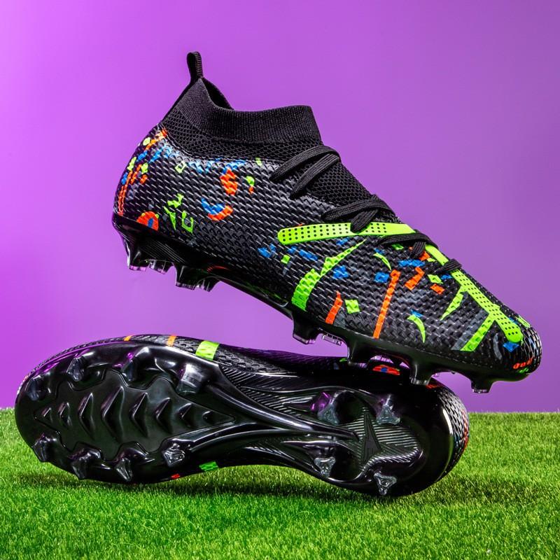 Mens Football Cleats Hard Ground Turf Grass Training High-Top Lace-Up Rubber Sole AG TF Studs