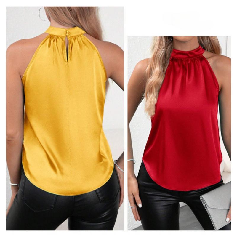 Summer New Solid Halter Sexy Women Shirts Off Shoulder Elegant Sleeveless Tank Tops Women Vintage Casual Blouse Female Clothing 24137
