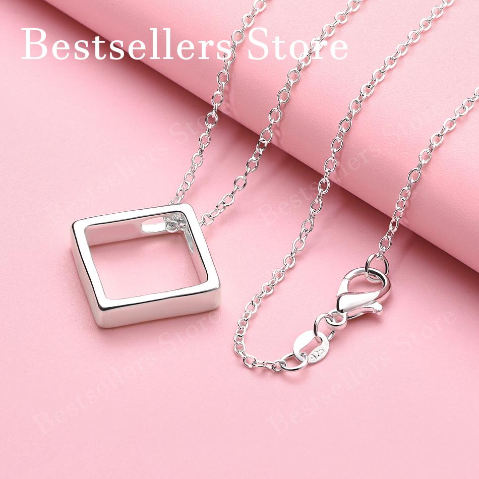 925 sterling silver 16-30 inch exquisite square pendant necklace for women's fashion wedding jewelry party gifts
