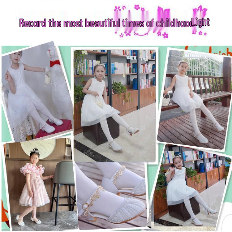 Silver Crystal Low-Heel White Leather Princess Shoes for Girls