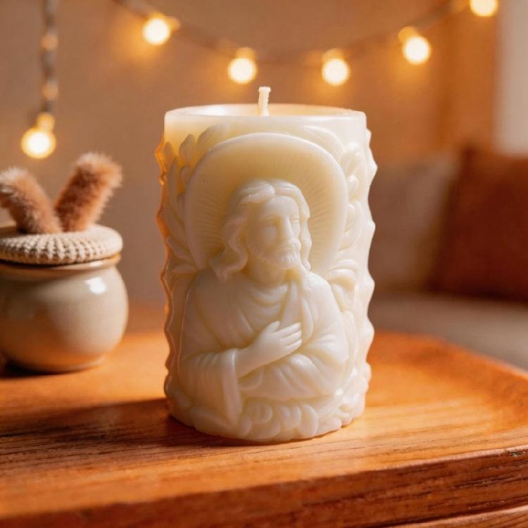 Religious Carving Cylinder Candle Silicone Mold For Handmade Candle Soap Chocolate Home Decoration and Resin Casting