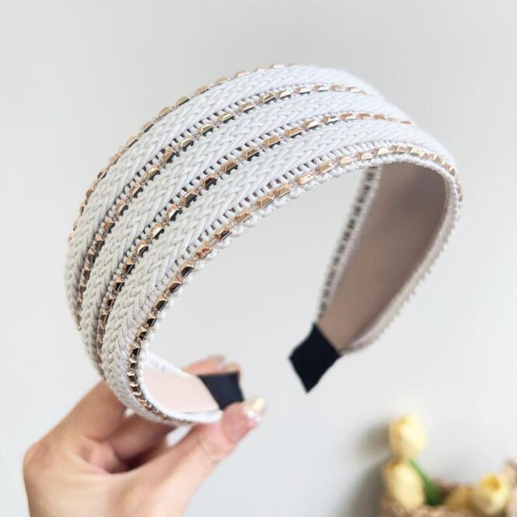 PROLY New Fashion Hair Accessories For Women Wide Side Headband PP Woven Casual Headband Shining Rhinestone Hairband Summer