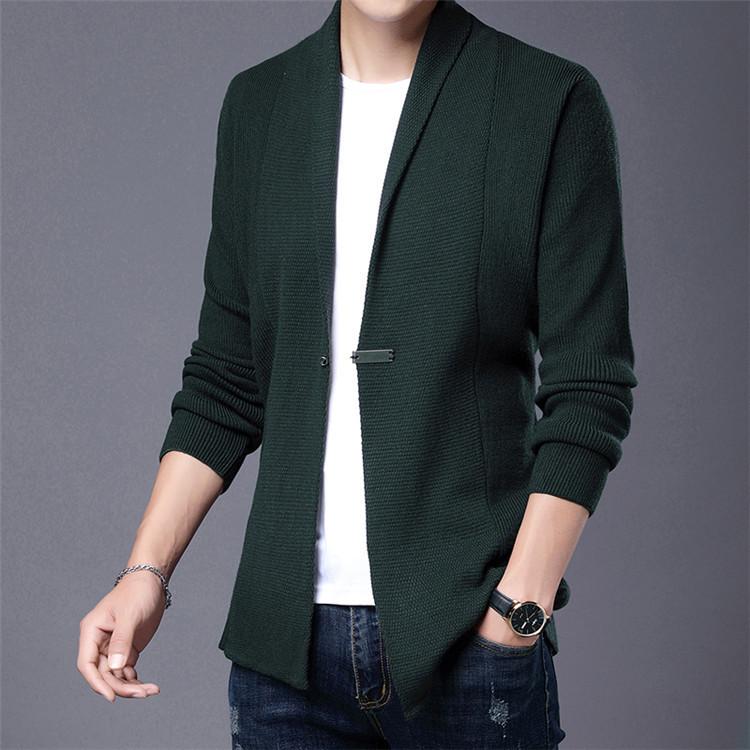 Spring Men's Simple Cardigan Fashionable Solid Color Business Knitted Cardigan