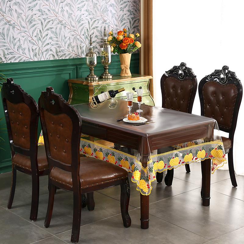 PVC No-rinse Lace Trim Tablecloth Waterproof and Oil Resistant Household Coffee Table Wear-resistant and Anti Slip Tablecloth for Dining Tables