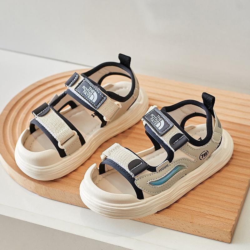 

Children s fashionable beach sandals for boys, stylish open-toed summer new style with Velcro closure 23-27Code one hand5Double бежевий