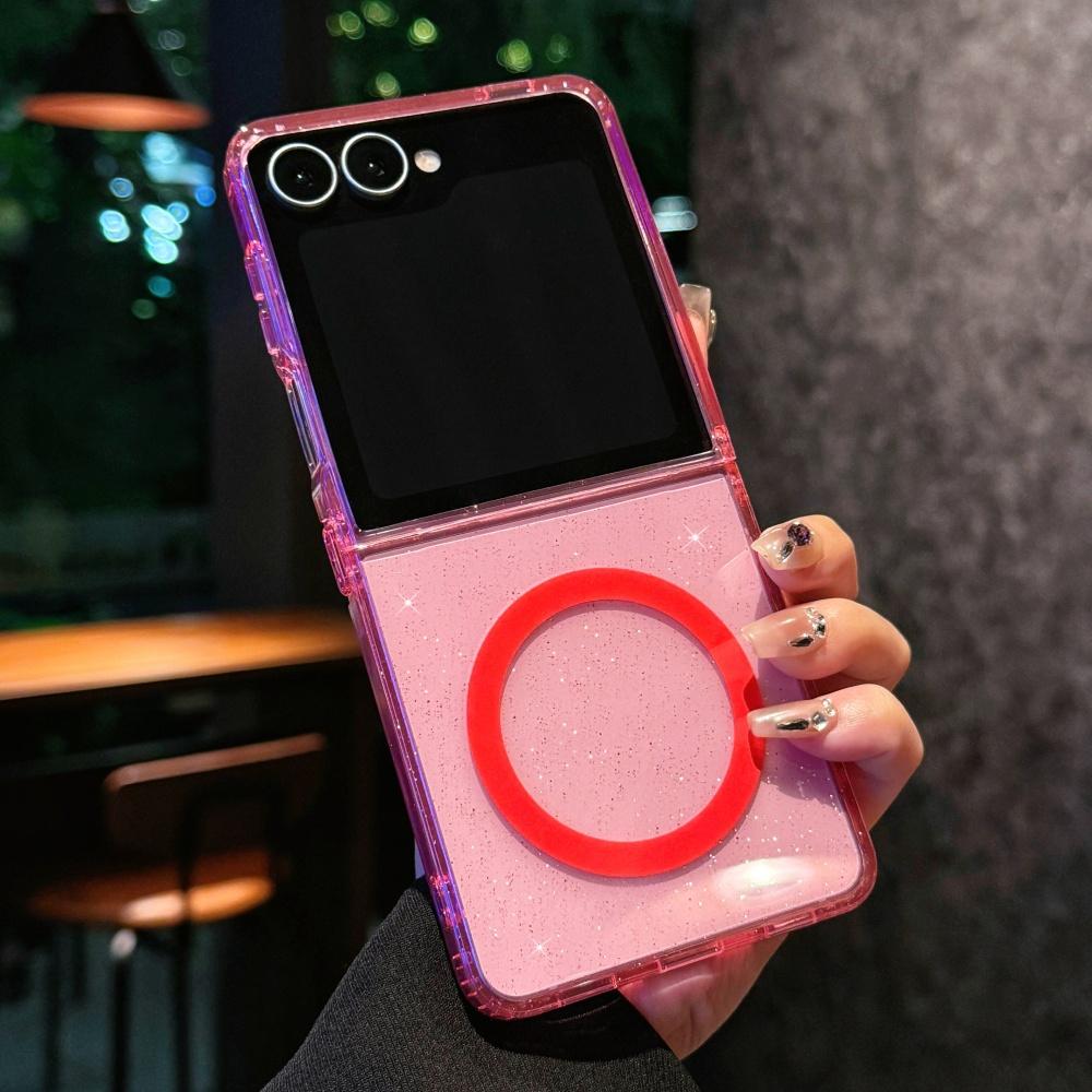 Transparent Bling Glitter Magnetic Case For Samsung Galaxy Z Flip 7 6 5 4 3 5G Wireless Charging Soft Bumper Protection Cover