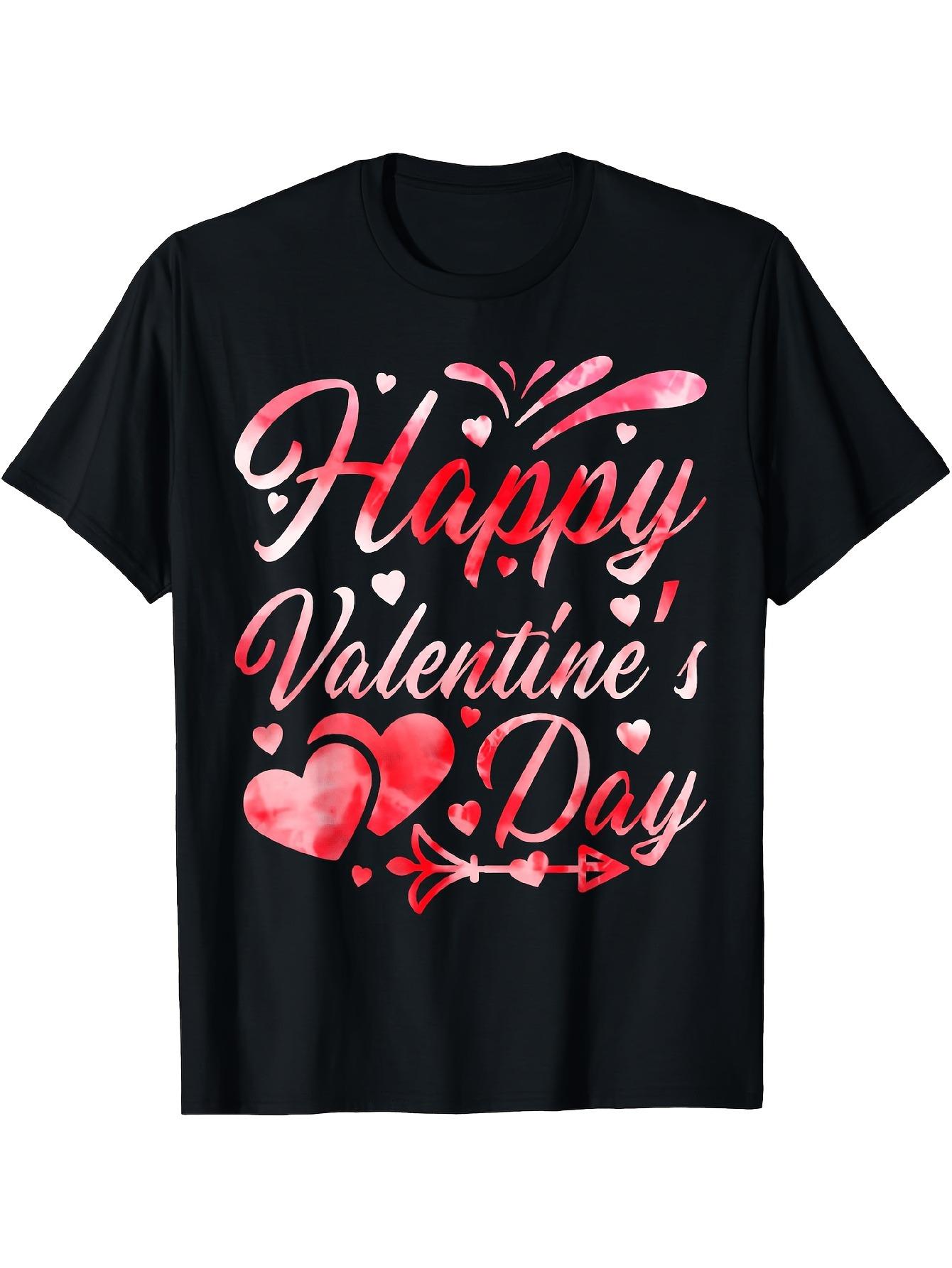 

Valentine s Day Tie-Dye T-Shirt with Happy Valentine s Day& Hearts Print- Unisex Soft Breathable Cotton Crew Neck Short Sleeve S