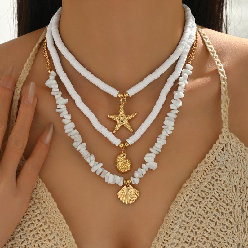 Bohemian Shell Chain Clavicle Necklace  Rice Beads Multi Layered Necklace Summer Sexy Beach Jewelry Gifts