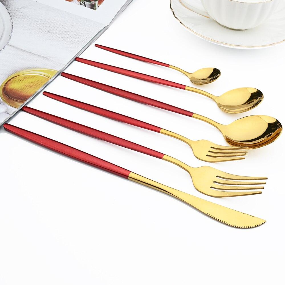 1pcs Dinnerware Mirror Stainless Steel Cutlery Set Red Gold Flatware Set Dessert Knife Spoons Forks Silverware Kitchen Tableware Set