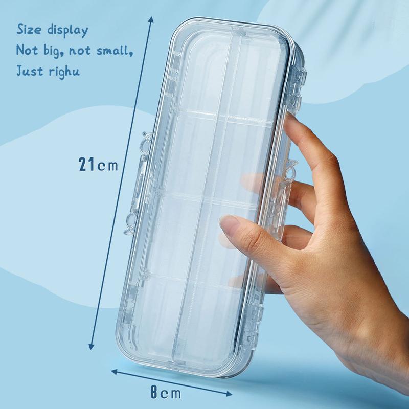Kawaii Transparent Pencil Case Double Layer Multifunction Kids Pen Stationery