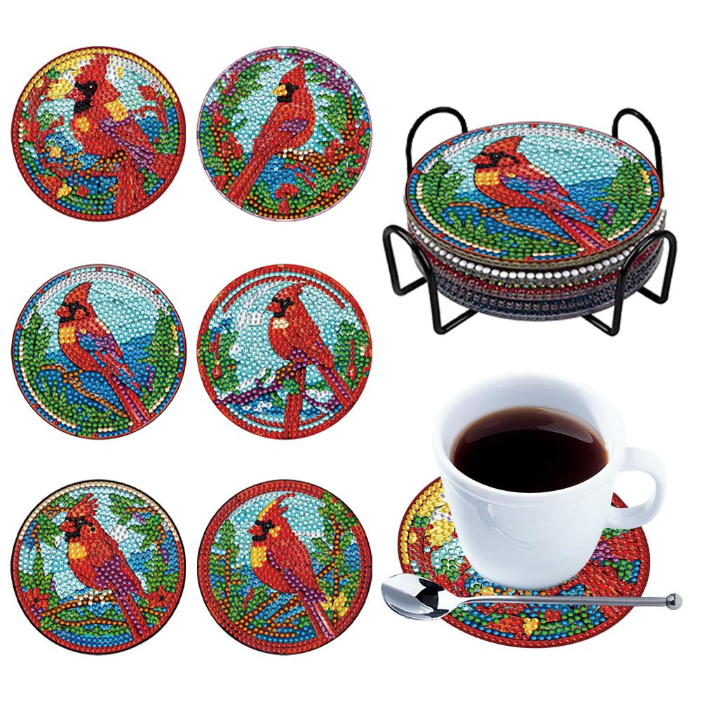 Special Shape Diamond Painting Coasters Kits Sun Stain Glass 6PCS Full Drill Diamond Coaster Dolphin Stain Glass Bee Stain Glass