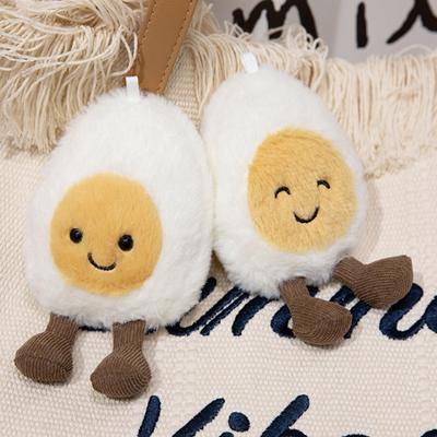 Happy Boiled Egg Stuffed Toy Fun Egg Stuffed Animal for Foodies Sports Fans Playful Expression Doll with Lanyard