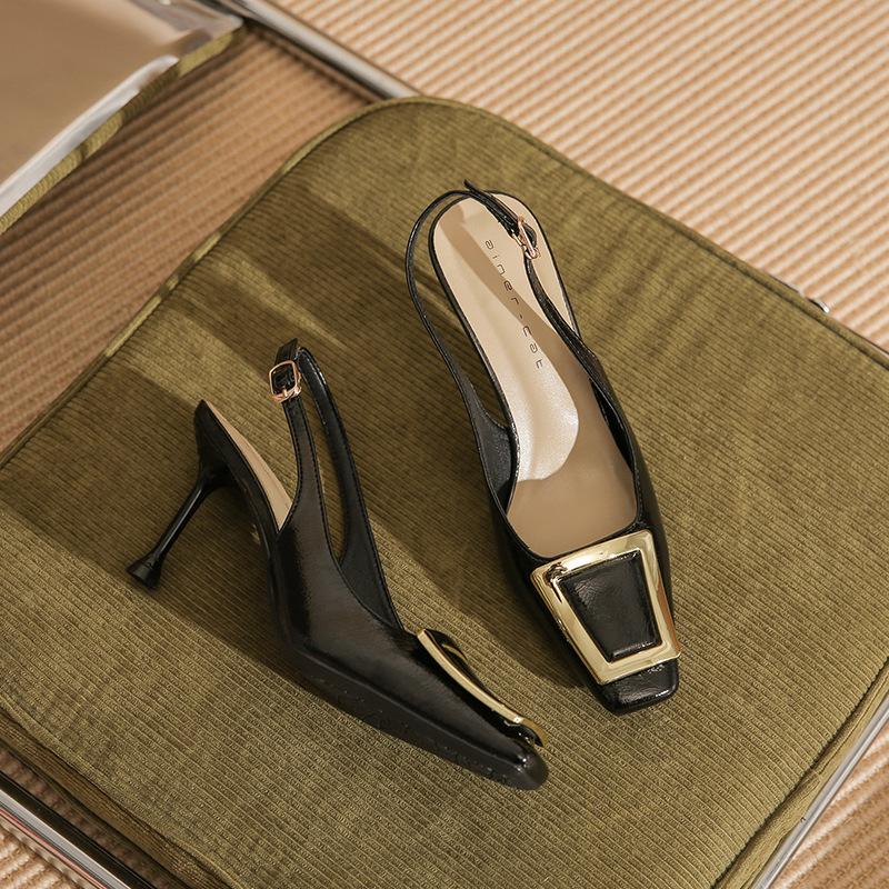 

79901 [овчина] квадратный носок высокий каблук женские тонкие каблуки 2025 лето новая сумка носок слово с квадратной пряжкой сандалии 39