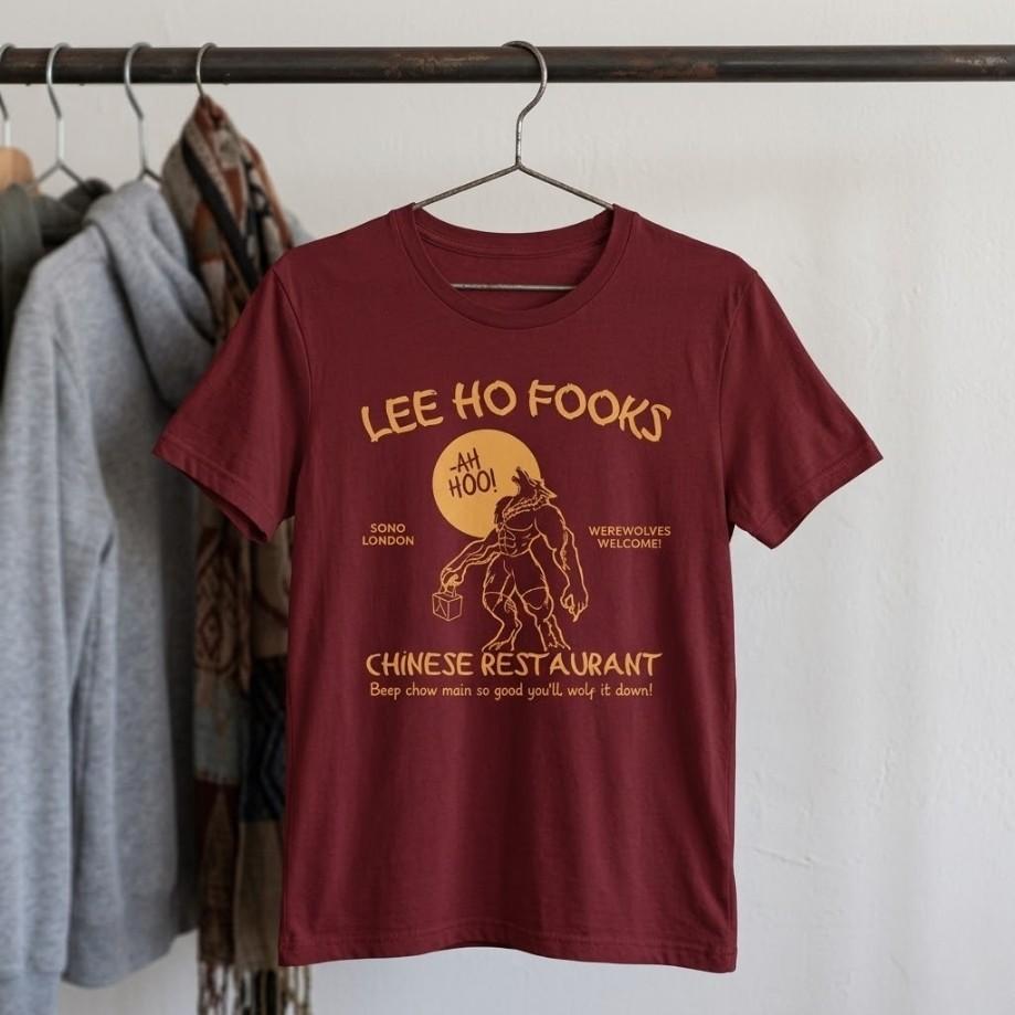 Lee Ho Fooks Shirt Werewolves Of London Warren Zevon Parody Maroon Unisex T-Shirt L