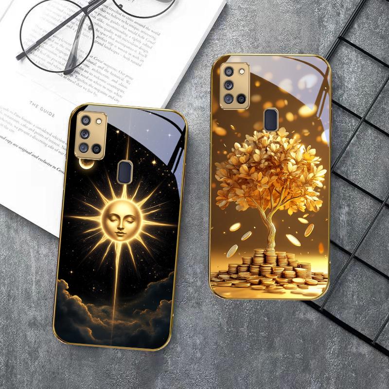 Mystisk svart katt För Samsung A 31 32 A33 A34 35 14 A15 13 A16 25 26 50 52 53 54 55 56 70 71 72 73 Guldglas telefonfodral