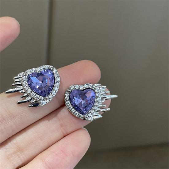 1 Paar baumelnde Ohrringe, einfache geometrische Ohrstecker mit lila Blumen und Herzen