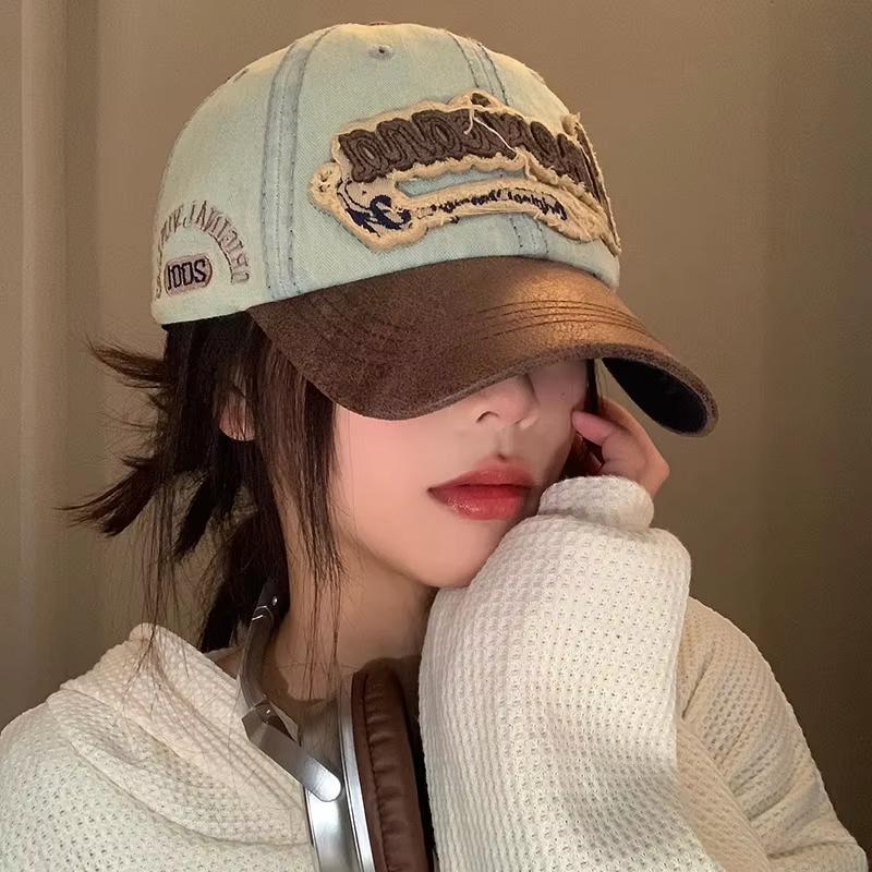 New Denim Patchwork Baseball Cap Fashion Letters Embroidery Long Brim Peaked Hat For Men Women Hip Hop Caps Streetwear