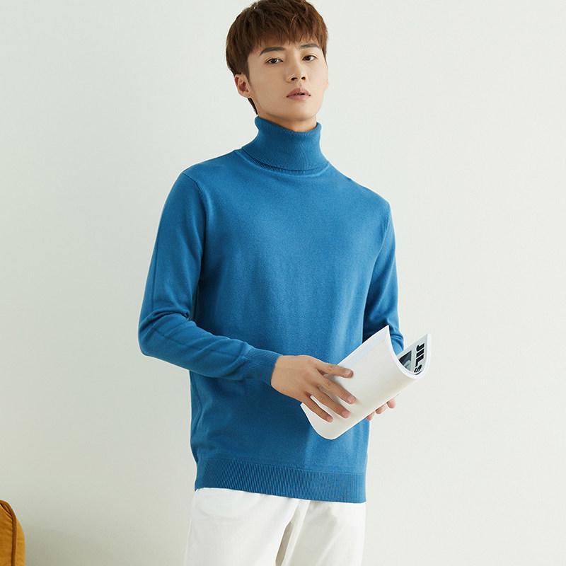 Korean Style High Neck Loose Fit Plus Size Men's Knitted Sweater - Non-Wool, Solid Color, Autumn/Winter
