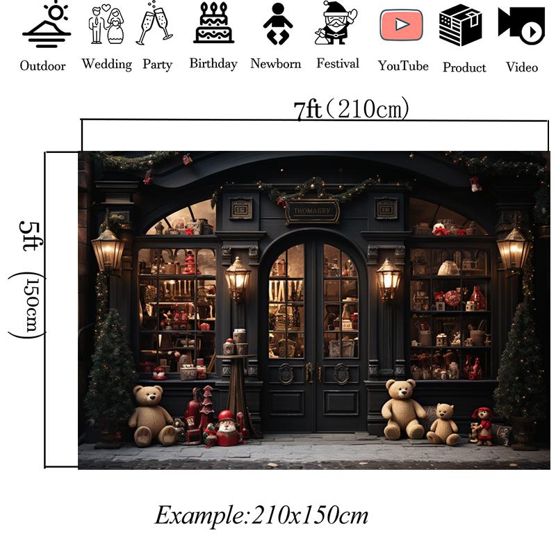 Mocsicka Black Christmas Store Backgrounds Photography Children Adult Birthday Party Backdrops Bear Gifts Xmas Tree Decor Banner