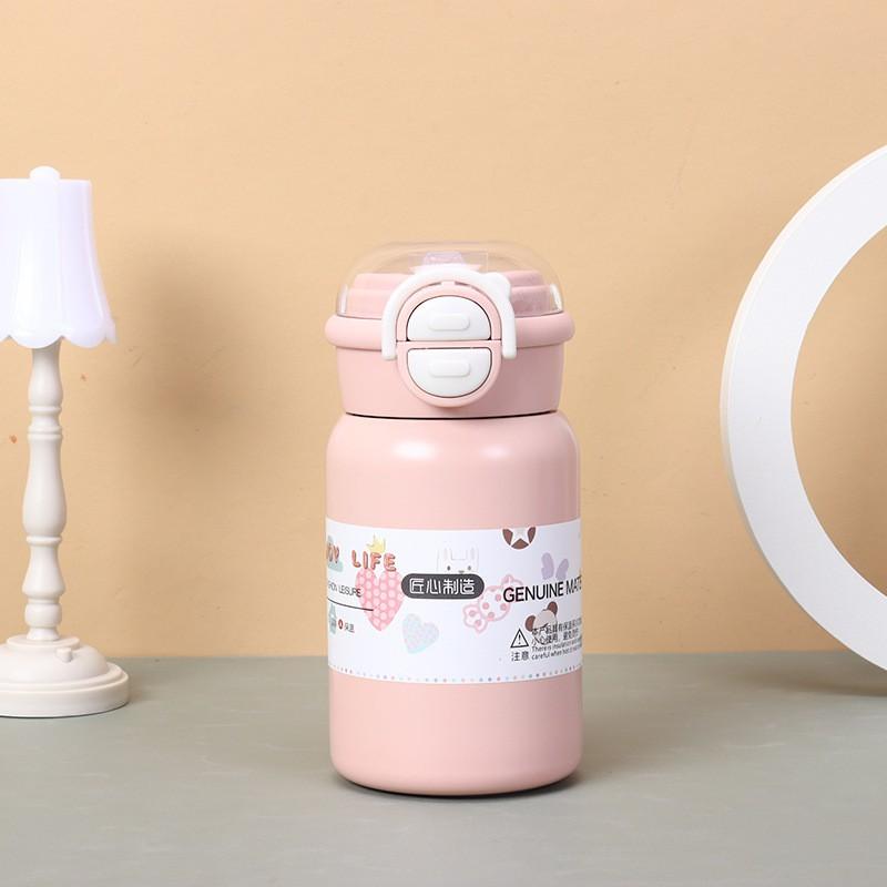Cute Double-Drink Insulated Tumbler With Straw Women Students Kids 316 Stainless Steel Portable Thermos Cup 400ml