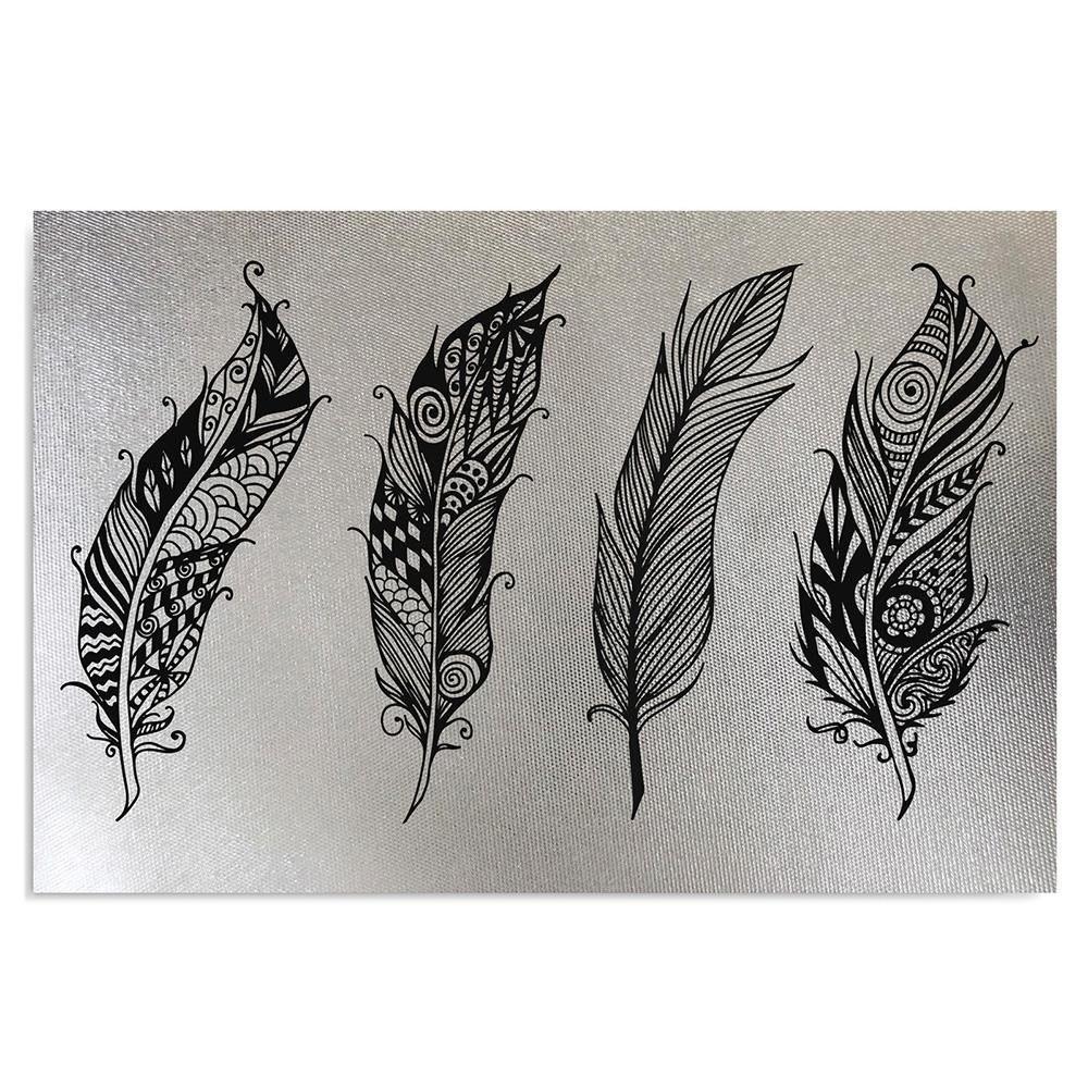 Feeby Leinwanddruck, Silberfarbene vier gezeichnete Federn