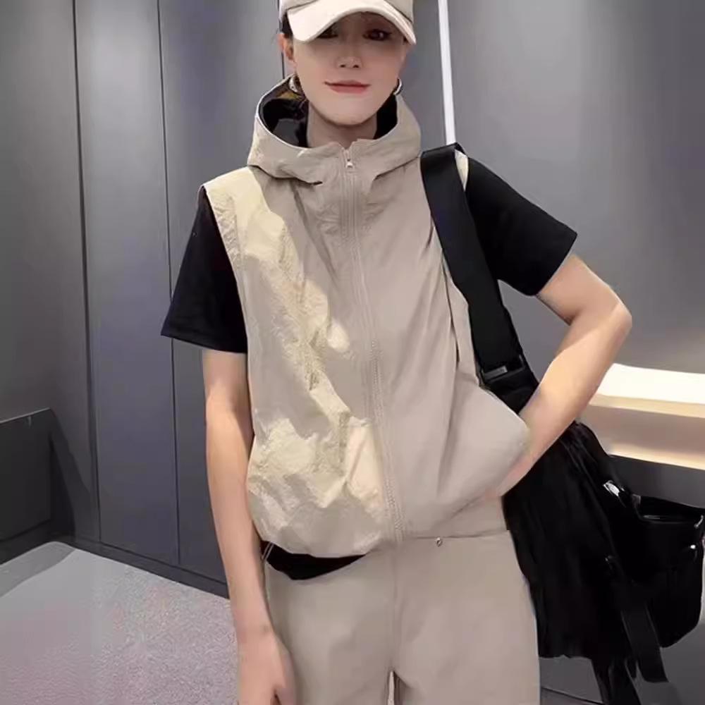 Women's Hooded Sleeveless Windbreaker Vest - Spring/Summer 2025 Sunscreen Casual Cardigan