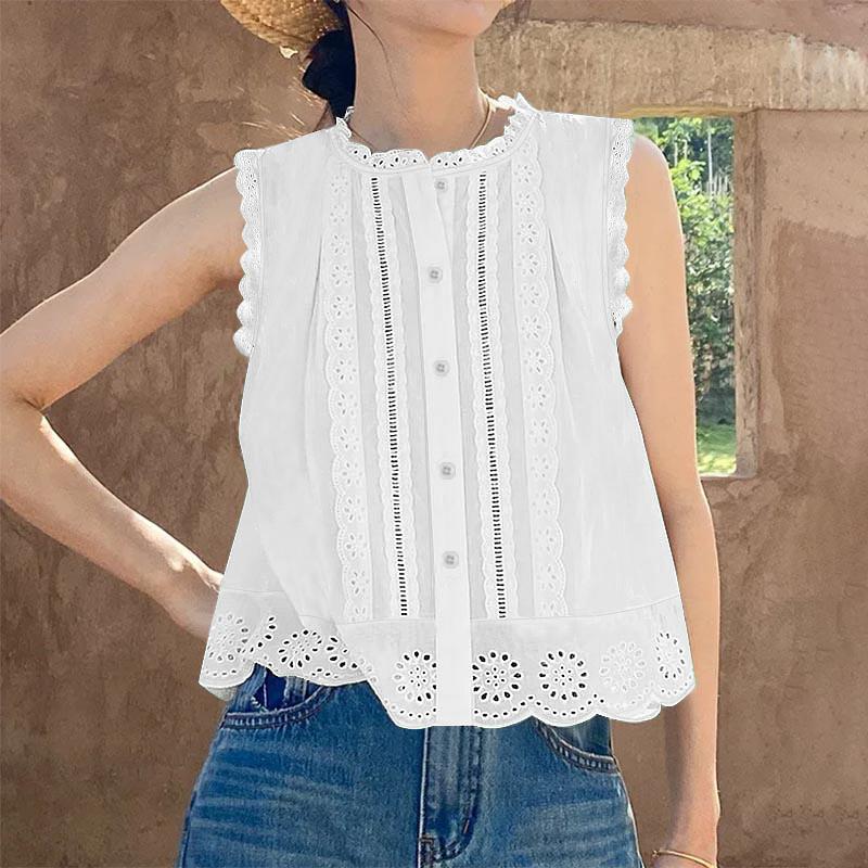 

ZANZEA Женские повседневные топы-майки без рукавов с круглым вырезом и ажурным узором для лета 4XL белый