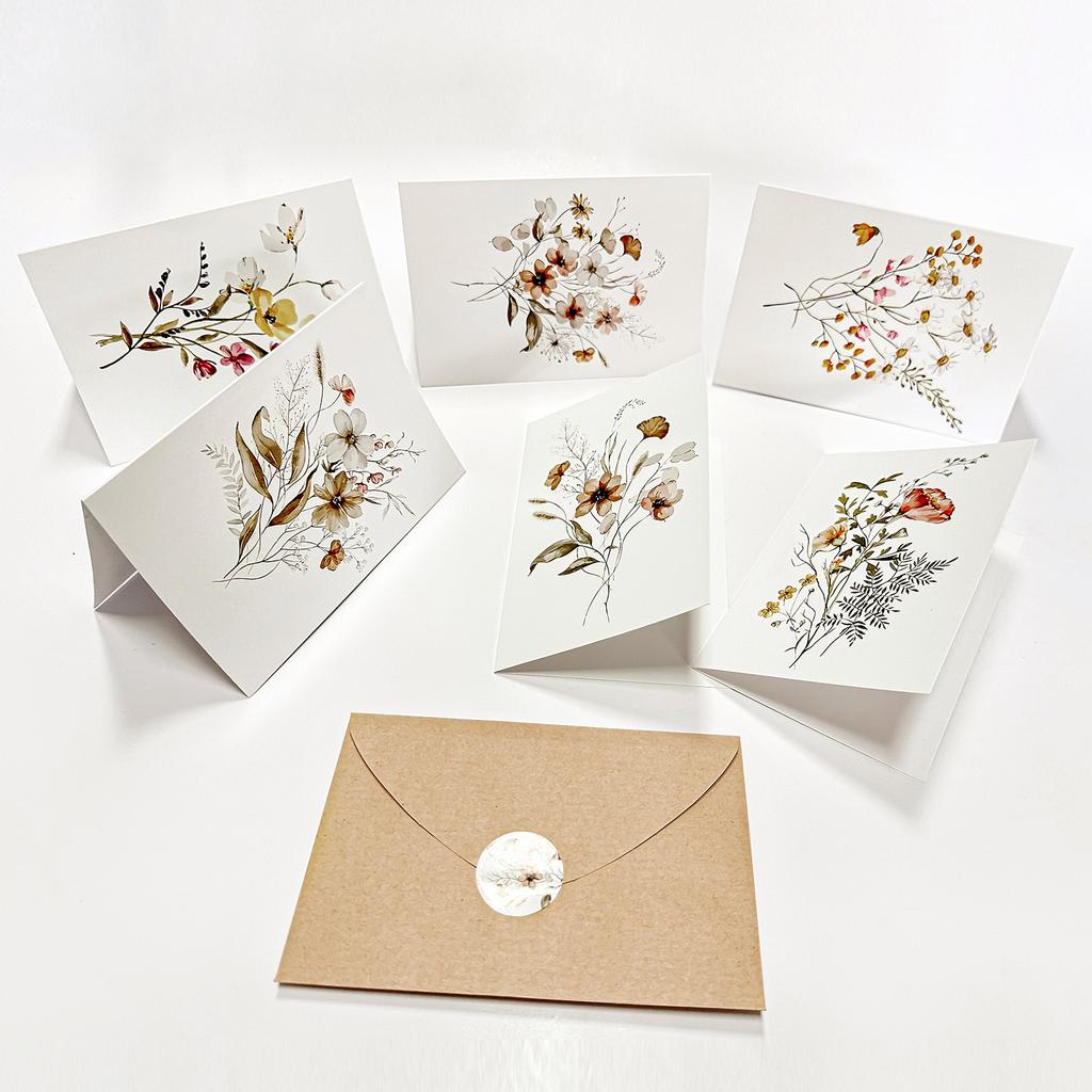Floral Thank You Card Set (6pcs) - Blank Greeting Cards with Envelopes & Stickers Birthday Gift