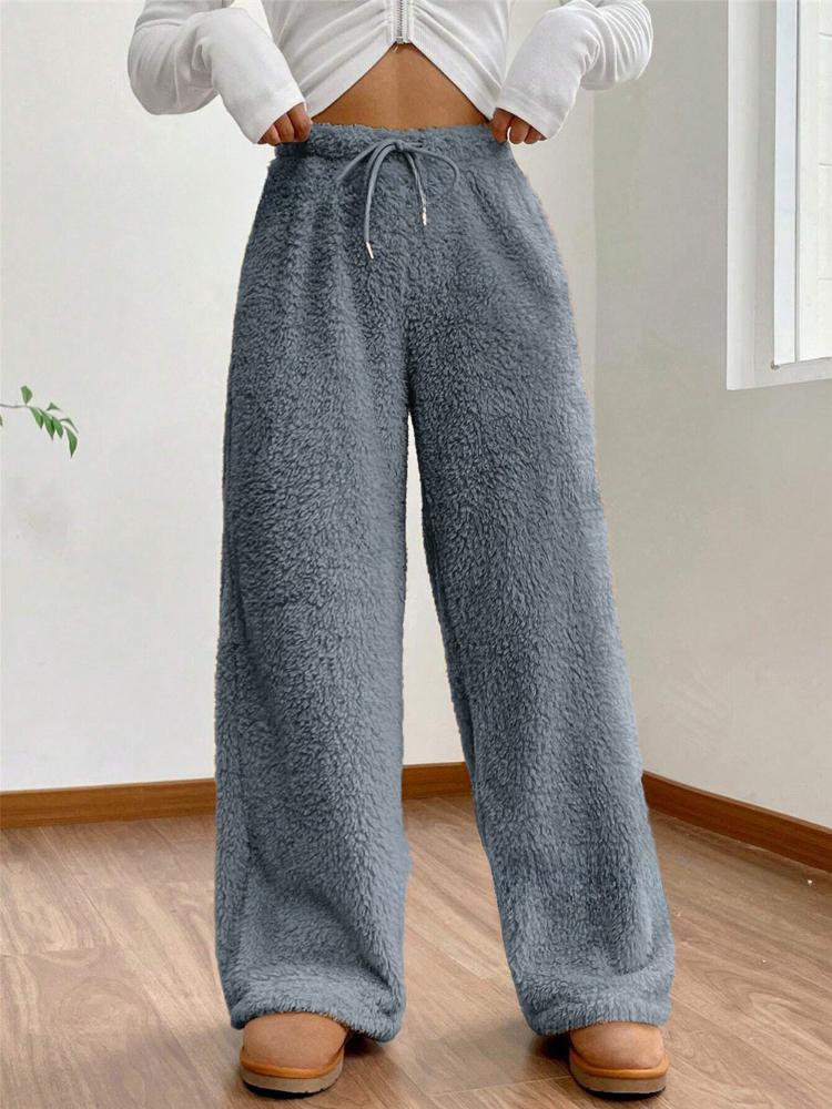 Autumn and Winter Solid Color Fashionable Plush Casual Pants, Loose and Comfortable Plush Warm Pants for Women