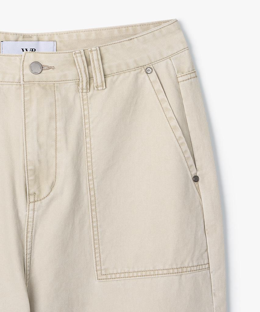 WEST GRAND BOULEVARD Cut-Off Vintage Loose Straight Fatigue Pants Washed Beige