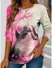 2025 Women's T-Shirts Floral Graphic Cat  Tee Fashion Stylish Long Sleeve T-shirts Crew Neck Regular Tops Summer Casual Pullover