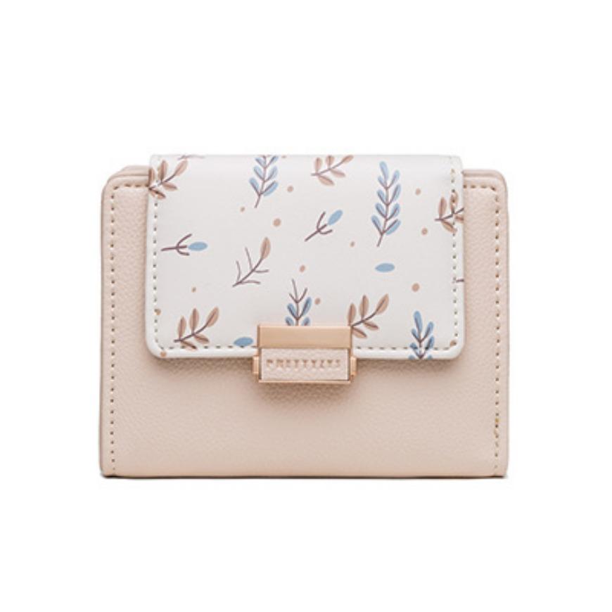 PU Leather  Loose Change Printed Buckle Folding Zipper Student Coin Card