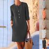 Women Dress Solid Color Pockets Summer Round Neck Long Sleeve Buttons Dress for Dating