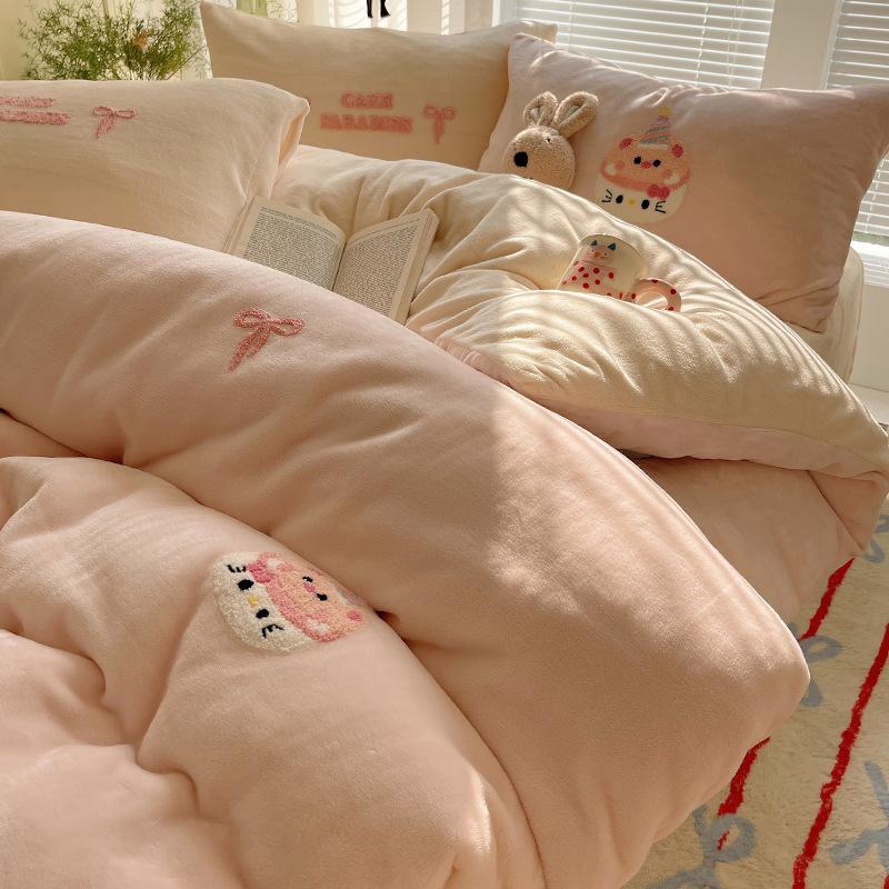 

Thickened Milk Fleece Bed Four-Piece Set Fleece Quilt Cover Bed Sheet Coral Flannel Children S Cartoon Bedding 3pc 150x200 quilt
