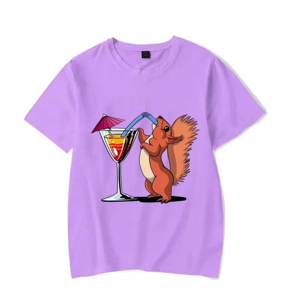 New Trendy Men T-shirt Squirrel Drinking Cocktail Funny Party Men Oversized T-shirts Short Sleeve Tops Summer Fashion Tshirts