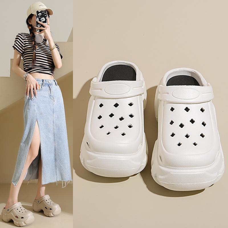 5154 solid color slippers women's 2025 new summer wear versatile thick-soled soft-soled heightening hole shoes women's slippers