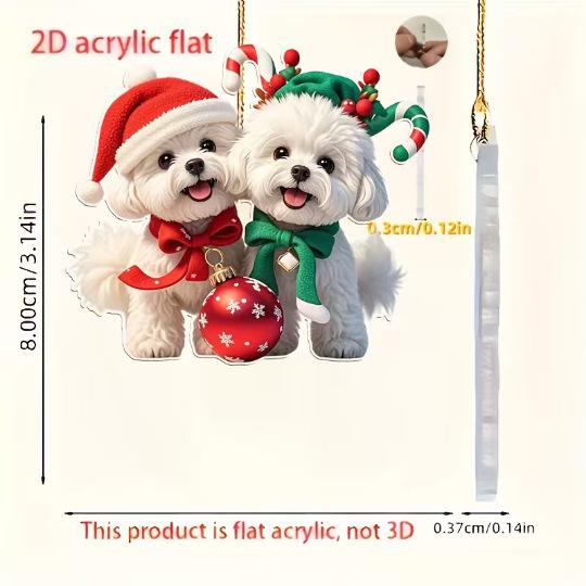 Flat Acrylic Christmas Hanging Ornament for Tree and Car Rearview Mirror Decoration