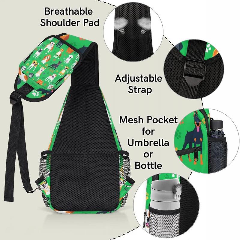 AU427 Dog Sling Backpack Men Women Dog Cute Paw Print Crossbody Shoulder Chest Bag for Travel Hiking Casual Daypack Back Pack