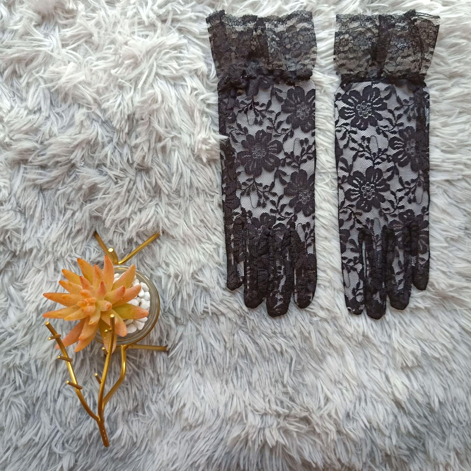 

Летние кружевные перчатки от солнца с хризантемами, перчатки для сценических выступлений one size fits all чёрный