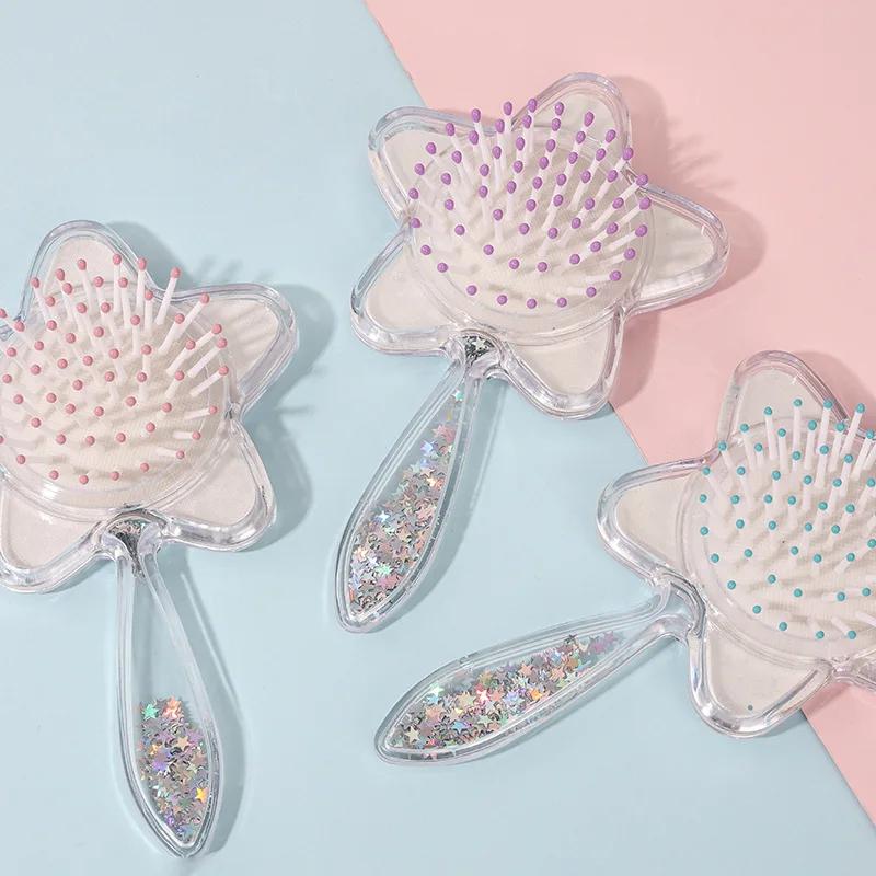 1 Piece Glitter Sequins Kids Brushes Cute Heart Style Air Cushion Comb Children's Shiny Quicksand Cute Fashion Brushes Combs