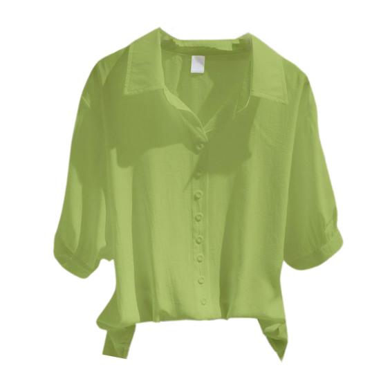 Damer Sommer Skjorte Topper Krage med Revers Halv Erm Bluse Ensfarget Løs Passform Knapper Dekor Pullover Topper Arbeid Fest Ferie Topper