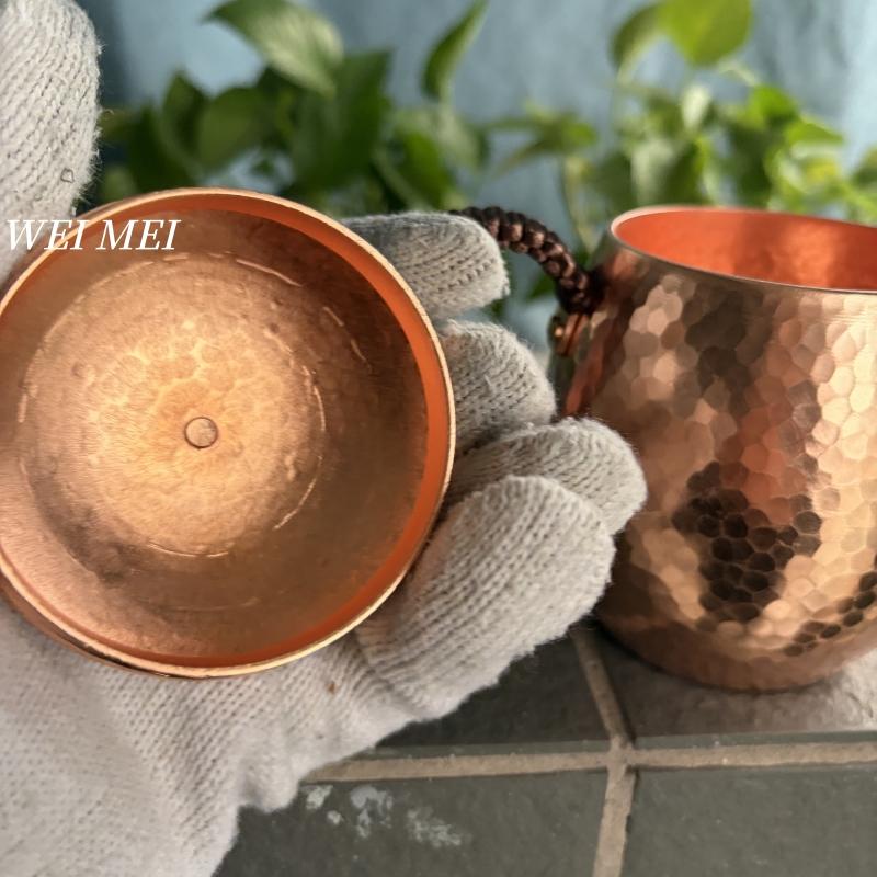 Vintage Copper Oval Coffee Mug,Thickened With Lid Drinking Water Cup,Handcrafted Hammer Texture Woven Handle Tea Cup Tableware
