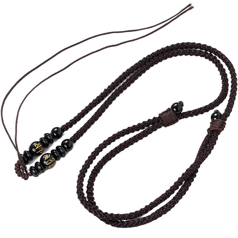 Agate Jade Pendant Necklace with Thick Woven Rope