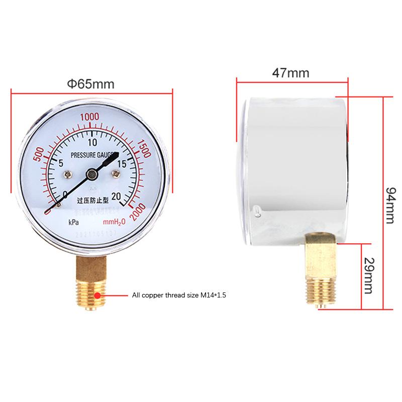 Capsule Pressure Gauge YE-60 Overpressure Prevention Micro Pressure Gauge 0-40kpa Hydraulic Pressure Kilopascal Meter