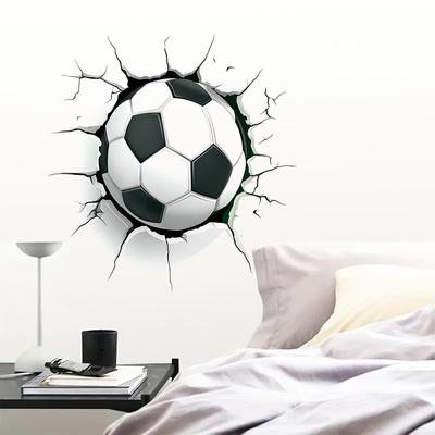3D Durchbrechende Wandriss Fußball PVC Wandaufkleber Selbstklebend Abnehmbar für Kinderzimmer Wohnzimmer Schlafzimmer Sport Heimdeko Kunst