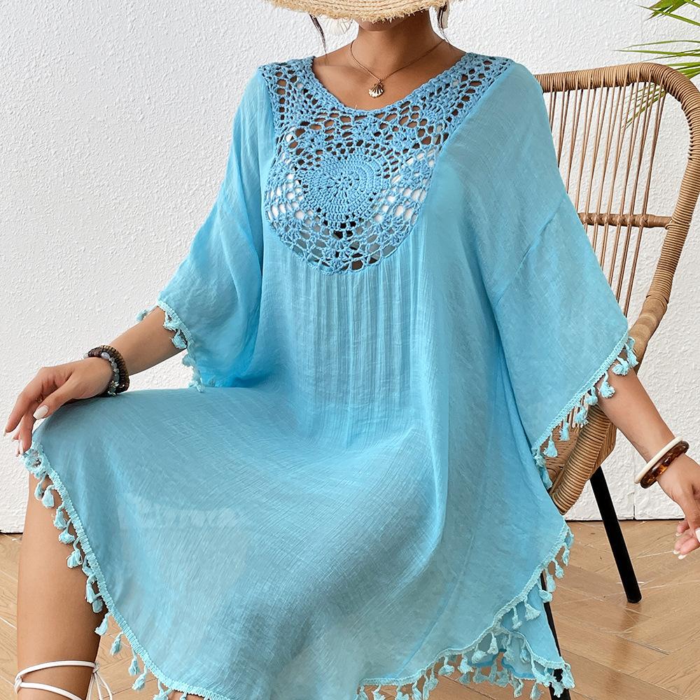 YYFS Women's Fashion Summer Spring Solid Color Print 1/2 Sleeves O-Neck Beach Dresses Naks and Pareo