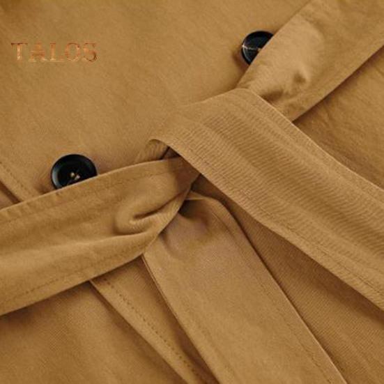 Fall Spring Women Windbreaker Turn-down Collar Notch Collar Double-breasted Loose Overcoat Mid Length Solid Color OL Commuting Coat Hiking Coat